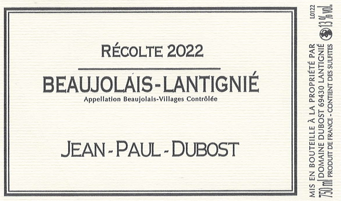 beaujolais lantignie DUBOST beaujolais DUBOST